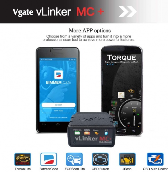 Vgate Vlinker MC+ Pro Grade Bluetooth OBD Interface for iOS Android and Windows